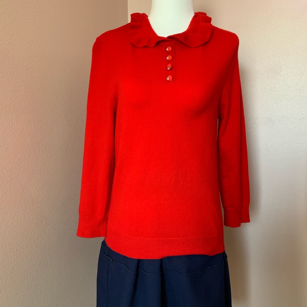 Red ModCloth Sweater with Ruffled Collar